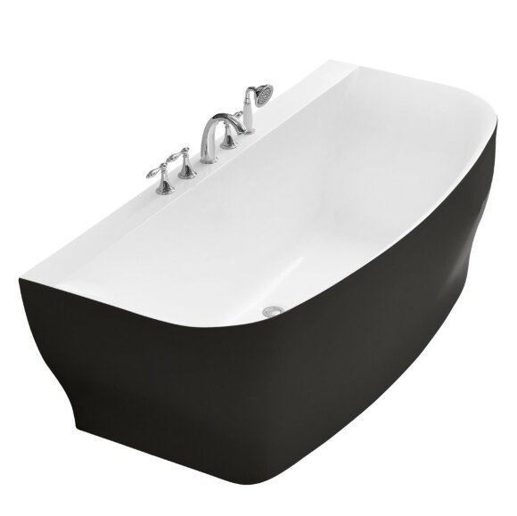BelBagno Акриловая ванна без перелива 165x78, пристенная, прямоугольная, черная, арт. BB74-NERO-W0